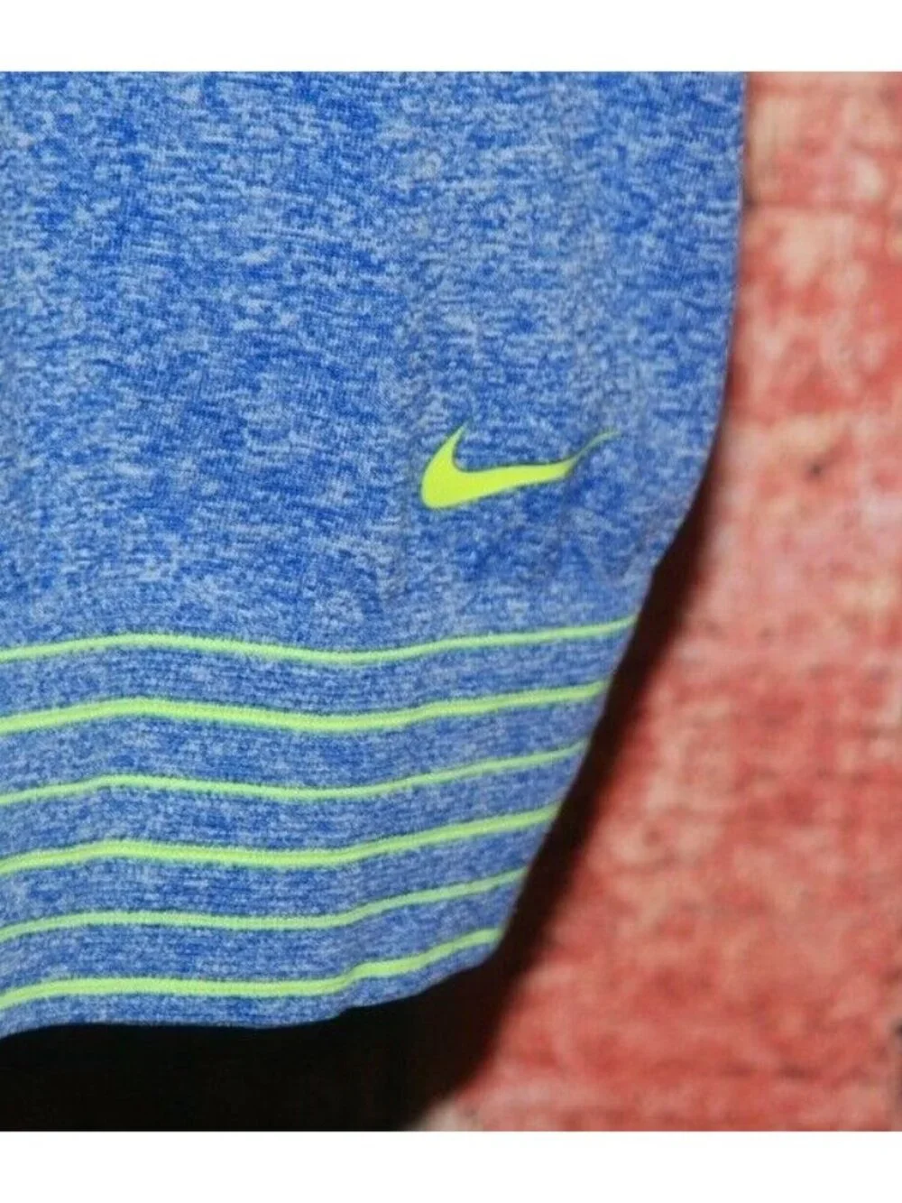 Nike Dri-FIT Womens Large Racerback Tank Top Blue Volt Green Striped Running